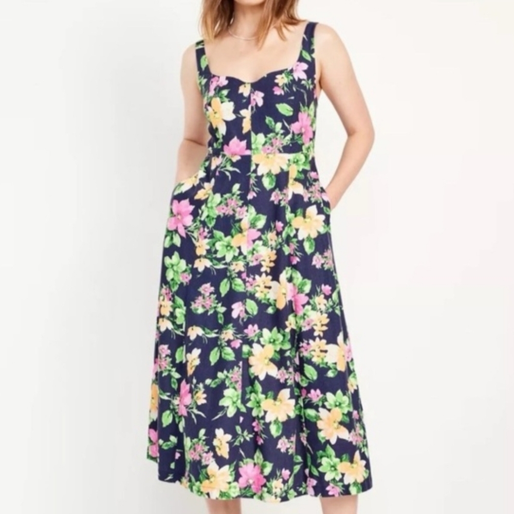 Navy Floral Sundress with Sweetheart Neckline